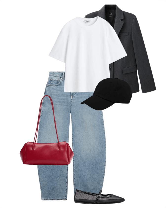 White + Denim + Black + Red