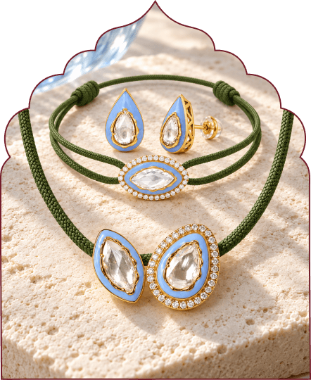 VIXII Main Character necklace, Side Eye bracelet and Blue Wing studs
